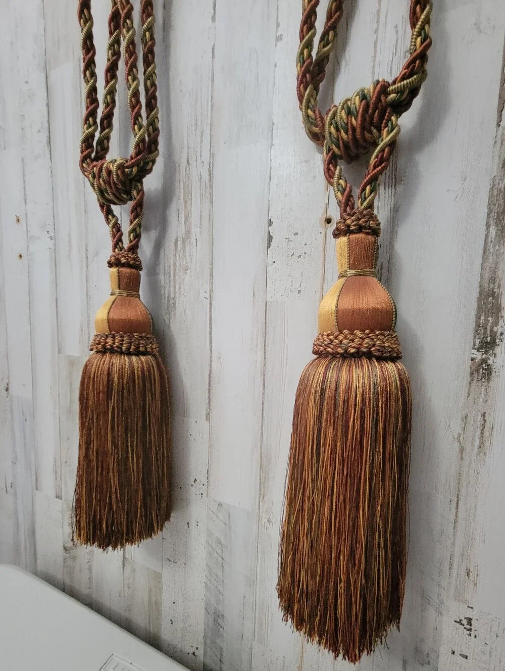 Two Large Elegant Drapery Corded Tassel Rope Tie backs